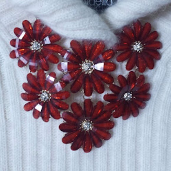 Statement Red Crystal Bead Flower Necklace Statement Runway - Picture 10 of 11